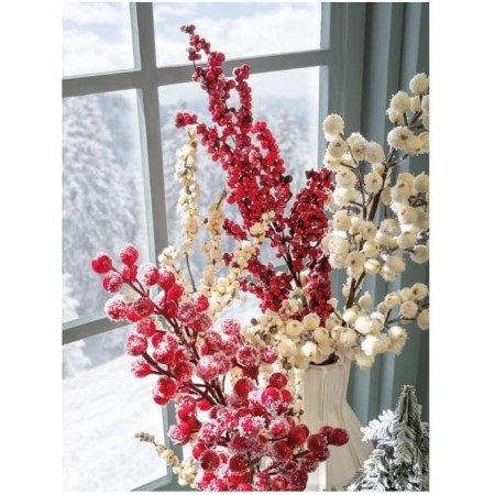 Fiori delle feste rossi, ramo con bacche rosse piccole, 85h cm