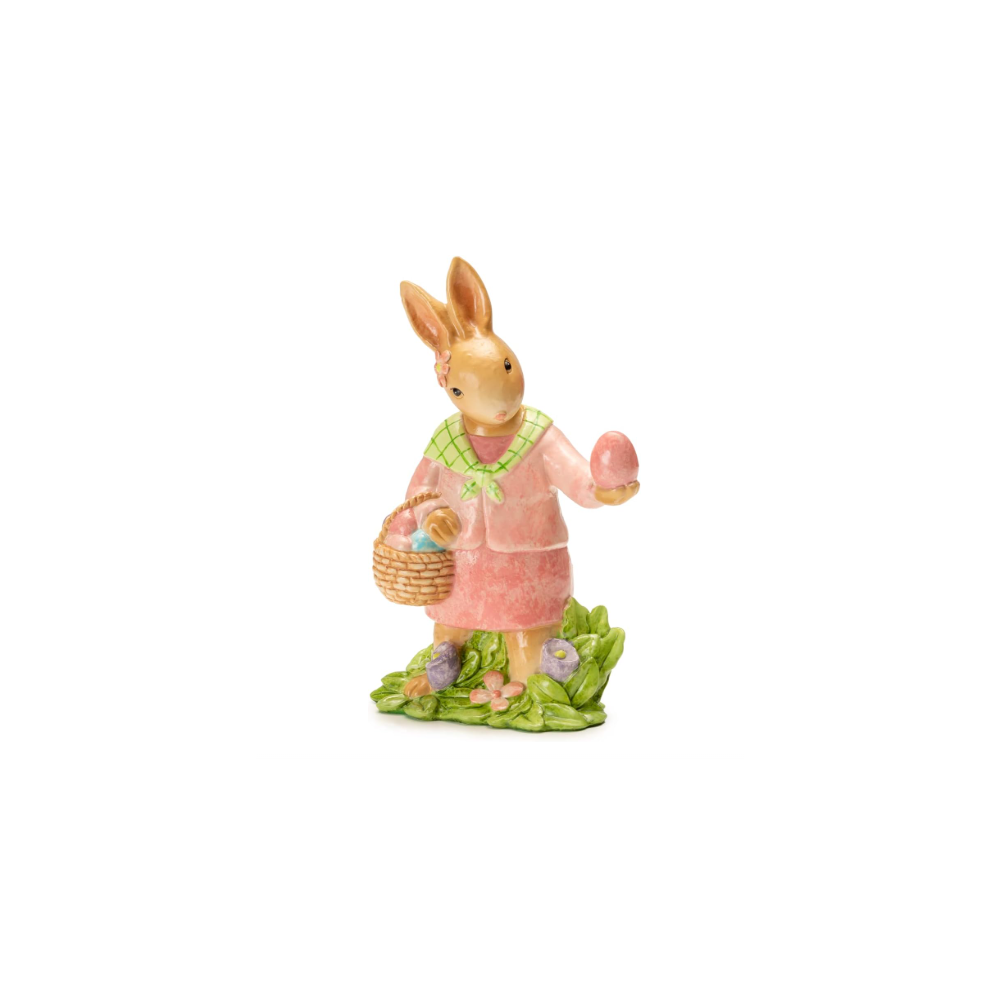 Palais Royal Pasqua Coniglio Rosa con Cestino Decorativo 20 cm in Porcellana