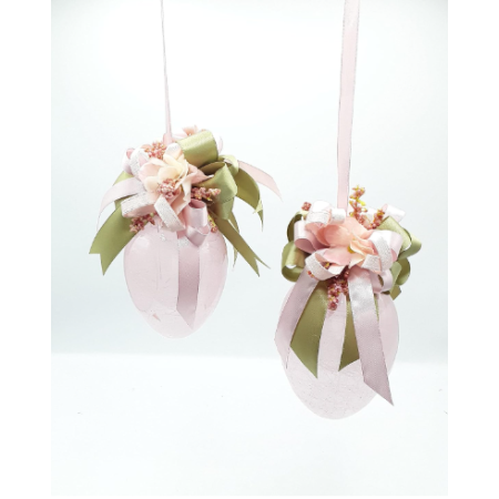 Ego di DIBENEDETTO Pasqua Uovo Colore Rosa da Appendere in Vetro H 10