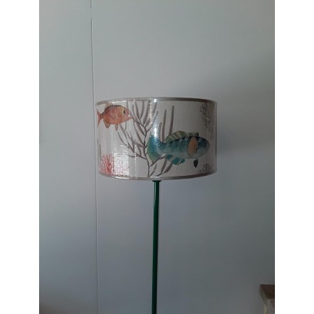 LAMPADA DA TERRA CON PARALUME IN TESSUTO VERDE CON TEMA MARE CM 1,63 H X 35 DIAM.