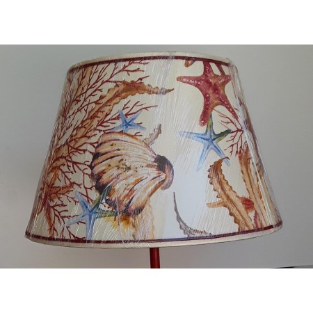LAMPADA DA TERRA CON PARALUME IN TESSUTO ROSSO CORALLO CON TEMA MARE CM 163 H X 38 DIAM.
