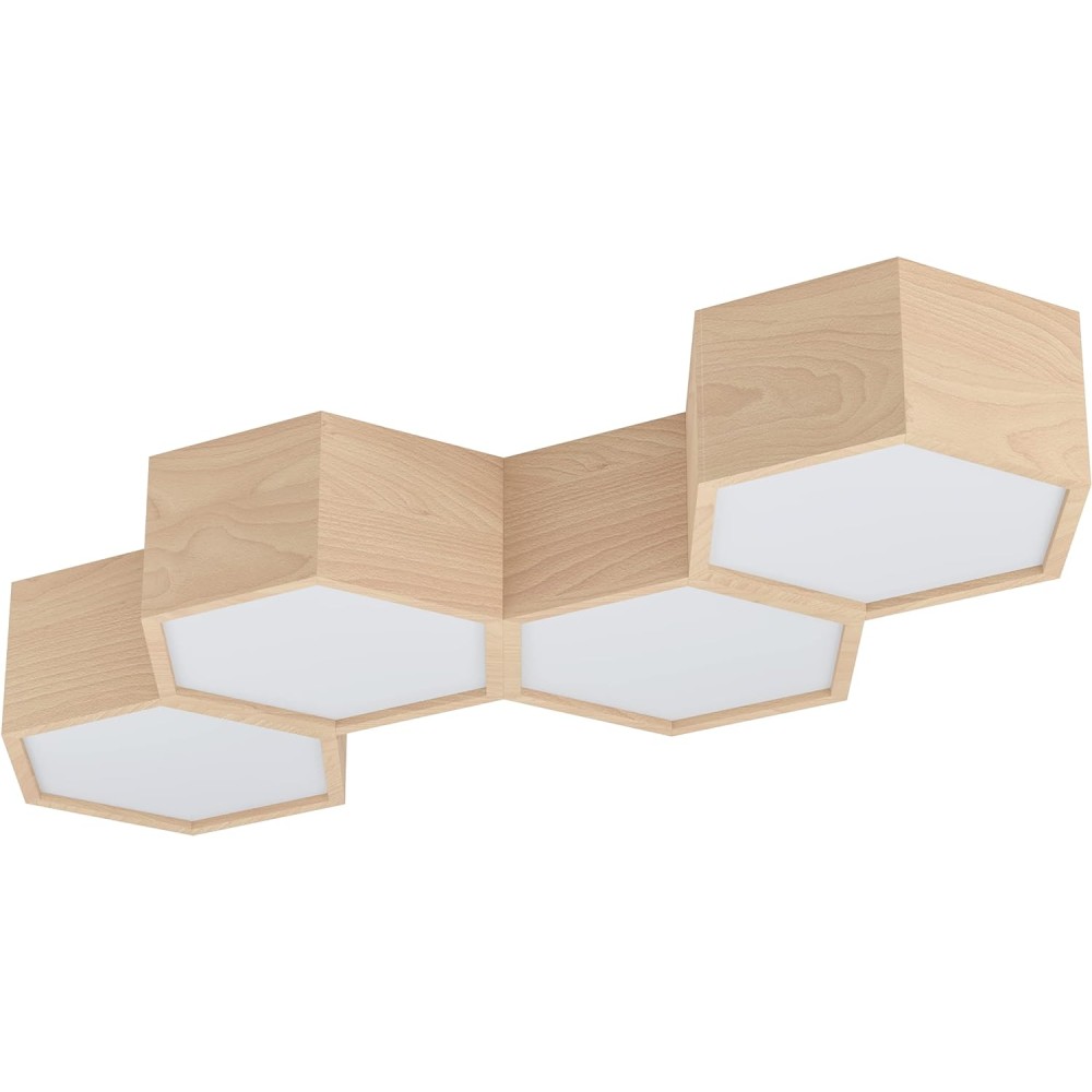 EGLO lampada da soffitto Mirlas a 4 luci E27, in legno naturale e plastica bianca