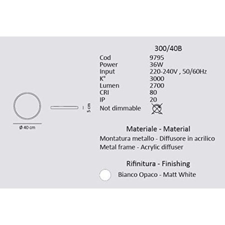 SIKREA 300/40B LAMPADA A SOFFITTO BIANCA