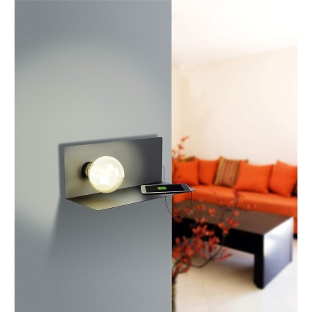 Eglo Ciglie, lampada da parete a 1 luce, materiale: acciaio, colore: nero, con interfaccia USB, attacco: E27