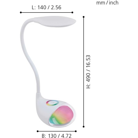 Eglo 97078 Lampada da Tavolo, 14 x 11 x 49 cm, in Plastica, Integrata, Bianco