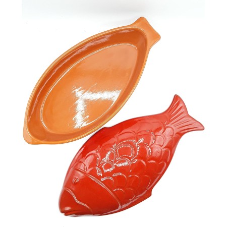 ARCUCCI CUOCIPESCE con Coperchio in Terracotta Fiamma Rosso CM 41X23X10