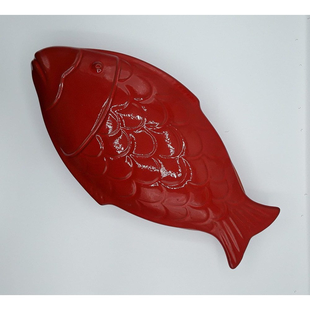 ARCUCCI CUOCIPESCE con Coperchio in Terracotta Fiamma Rosso CM 41X23X10