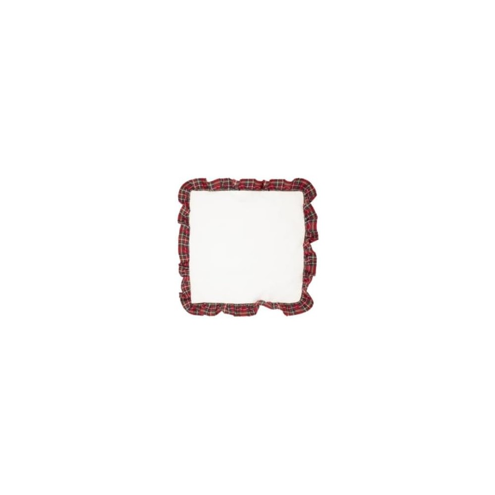 Cuscino in cotone bianco con volant scozzesi Progetti Tessili NEW DIFFUSION cm 40x40 NT 23/103