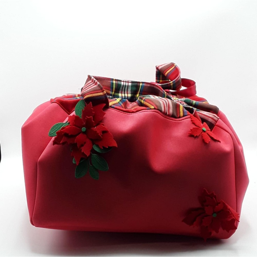 Borsa porta panettone in gomma CREPLA ROSSA CON BORDO SCOZZESE CM 28X28