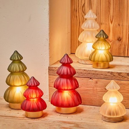 Albero Con Led Bianco Cm 19 Xmas Wood Vetro Bianco LINEA XMAS WOOD