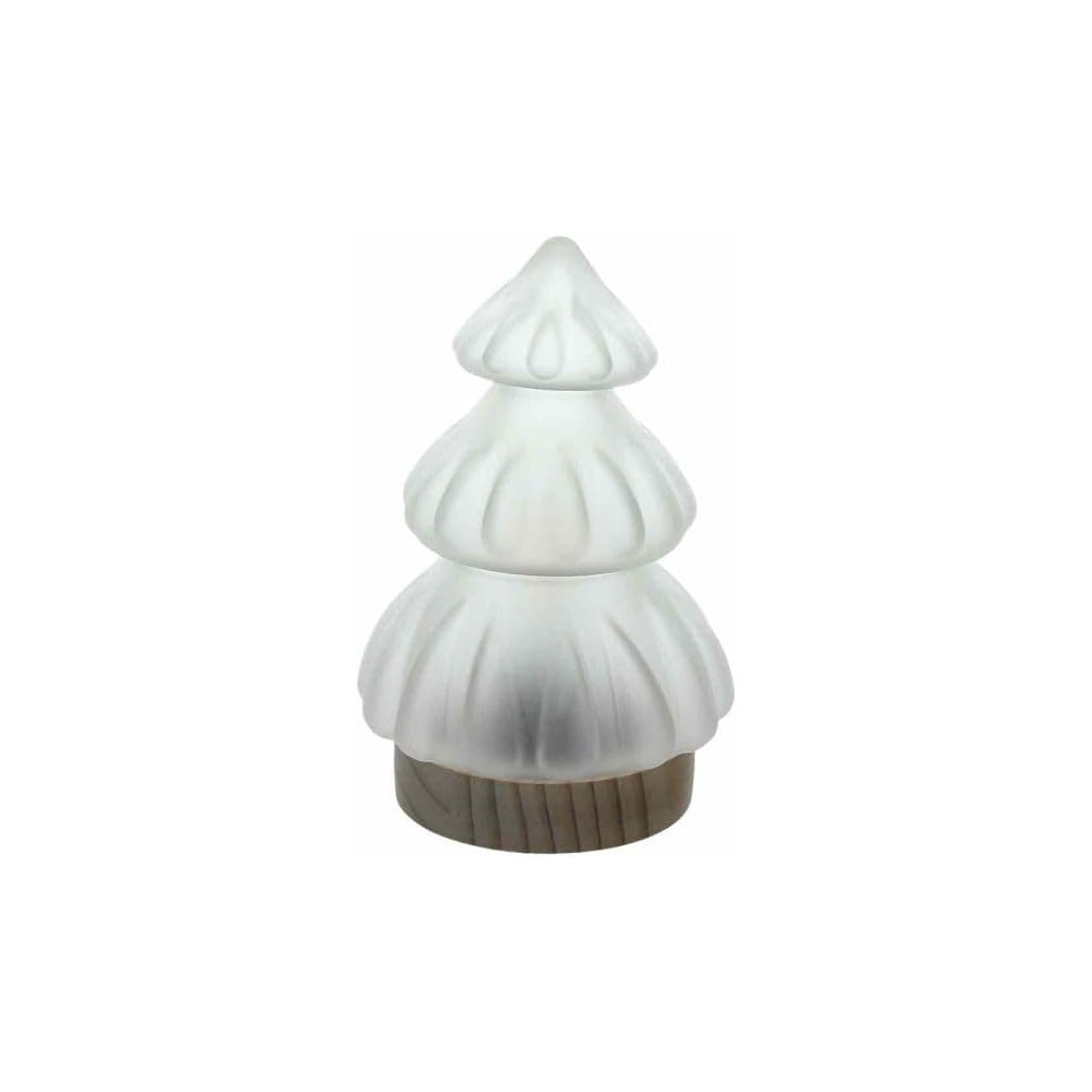 Albero Con Led Bianco Cm 19 Xmas Wood Vetro Bianco LINEA XMAS WOOD
