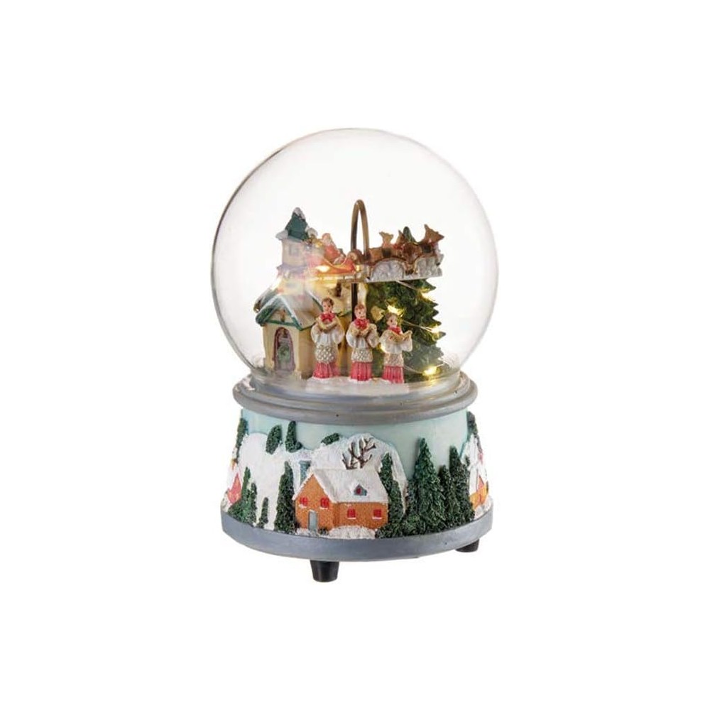 L'Oca Nera - Carillon Boule De Neige Paesaggio di Natale con luci LED, Figure in Movimento, Diametro 12 x 17,5 h cm