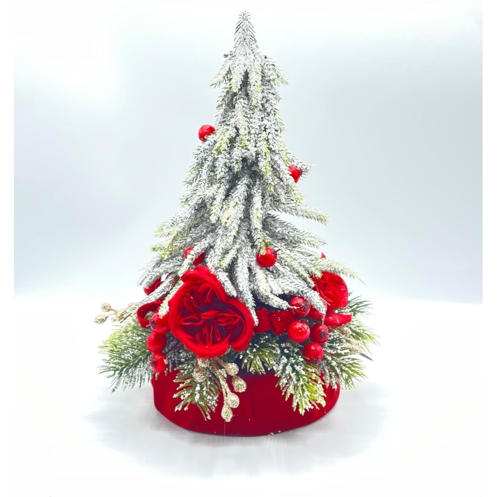 Albero innevato artigianale in velluto rosso h 28 - Voilà