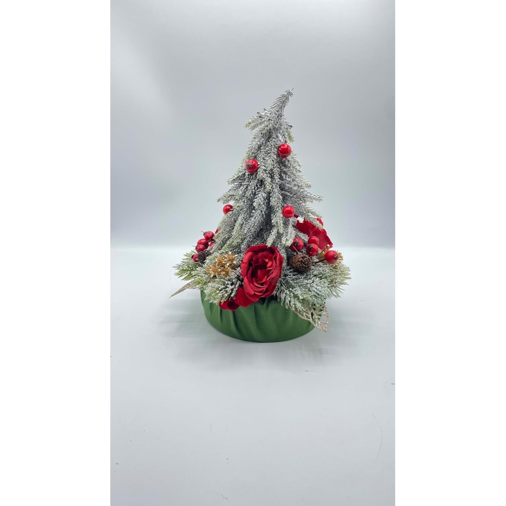 Albero innevato artigianale in velluto verde h. 28 - Voilà