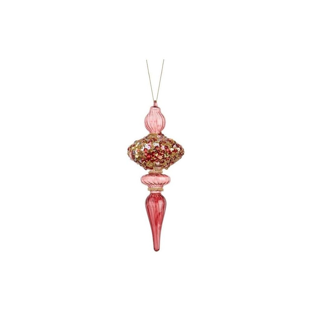 Gioielli di Ghiaccio, Pendente rosso con paillettes in Vetro per Decoro Albero di Natale CM 8