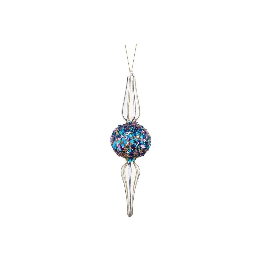 Gioielli di Ghiaccio, Pendente blu e paillettes in Vetro per Decoro Albero di Natale CM 6