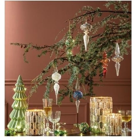 Gioielli di Ghiaccio, Pendente blu e paillettes in Vetro per Decoro Albero di Natale CM 6