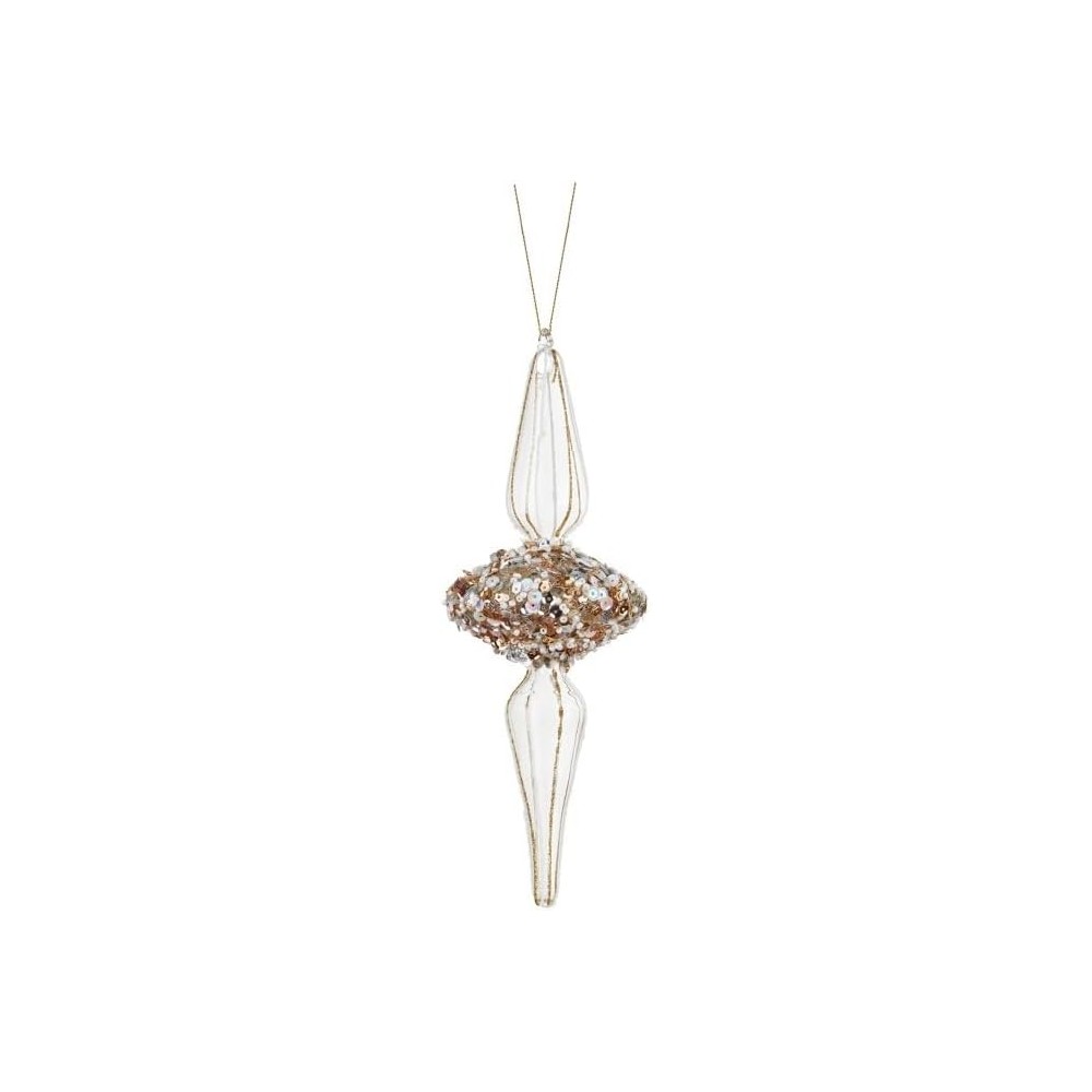 Gioielli di Ghiaccio, Pendente oro con paillettes in Vetro per Decoro Albero di Natale CM 8