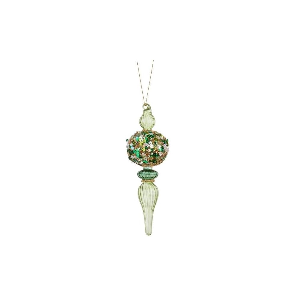 Gioielli di Ghiaccio, Pendente verde e paillettes in Vetro per Decoro Albero di Natale CM 6