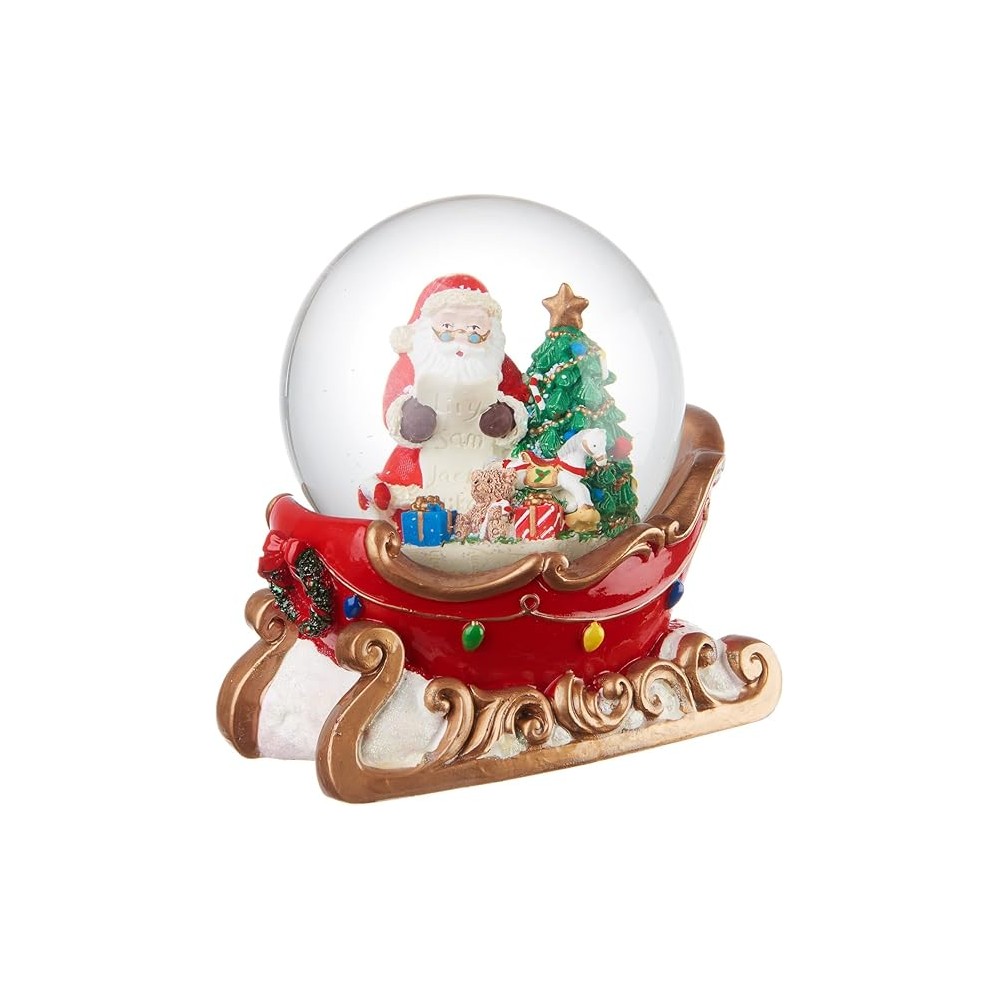 SANTA IS HERE BOULE DE NEIGE SLITTA CARILLON IN RESINA E VETRO DA APPOGGIO CM 14X12X17H