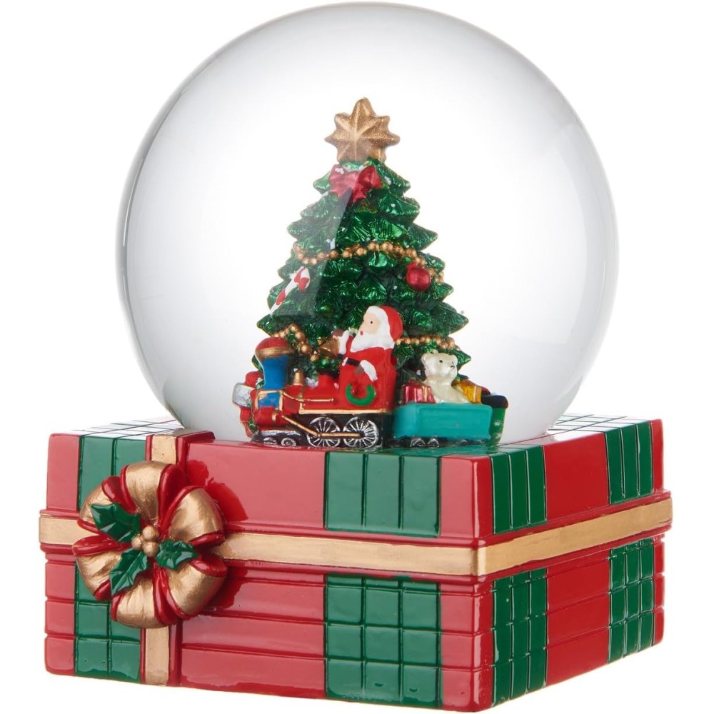 SANTA IS HERE BOULE DE NEIGE PACCO REGALO CARILLON IN RESINA E VETRO DA APPOGGIO CM 12X13X16H