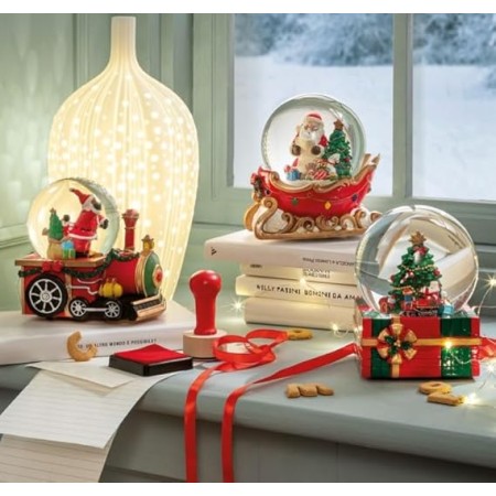 SANTA IS HERE BOULE DE NEIGE PACCO REGALO CARILLON IN RESINA E VETRO DA APPOGGIO CM 12X13X16H